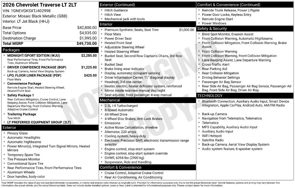 New 2026 Chevrolet Traverse LT w/ Midnight/Sport Edition AWD/4WD image 34