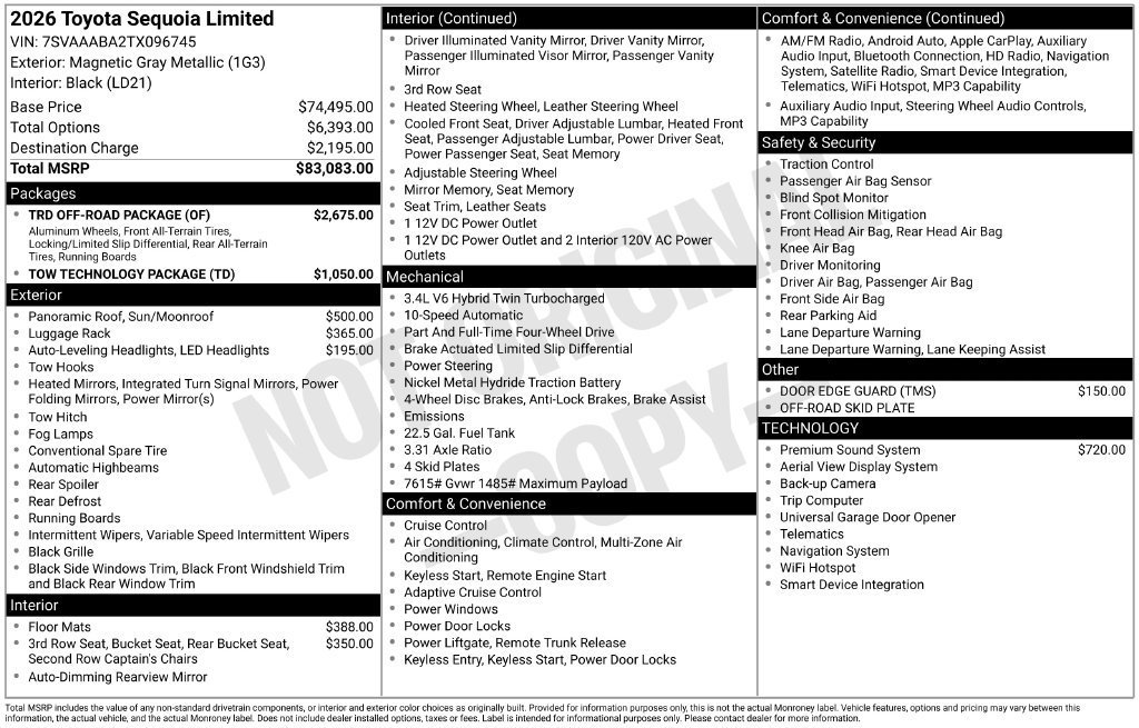 New 2026 Toyota Sequoia Limited w/ TRD Off-Road Package AWD/4WD image 7