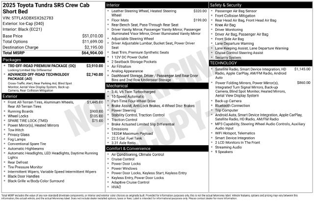 Used 2025 Toyota Tundra SR5 w/ TRD Off-Road Premium Package AWD/4WD image 18