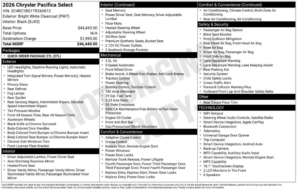 Used 2026 Chrysler Pacifica Select FWD image 9