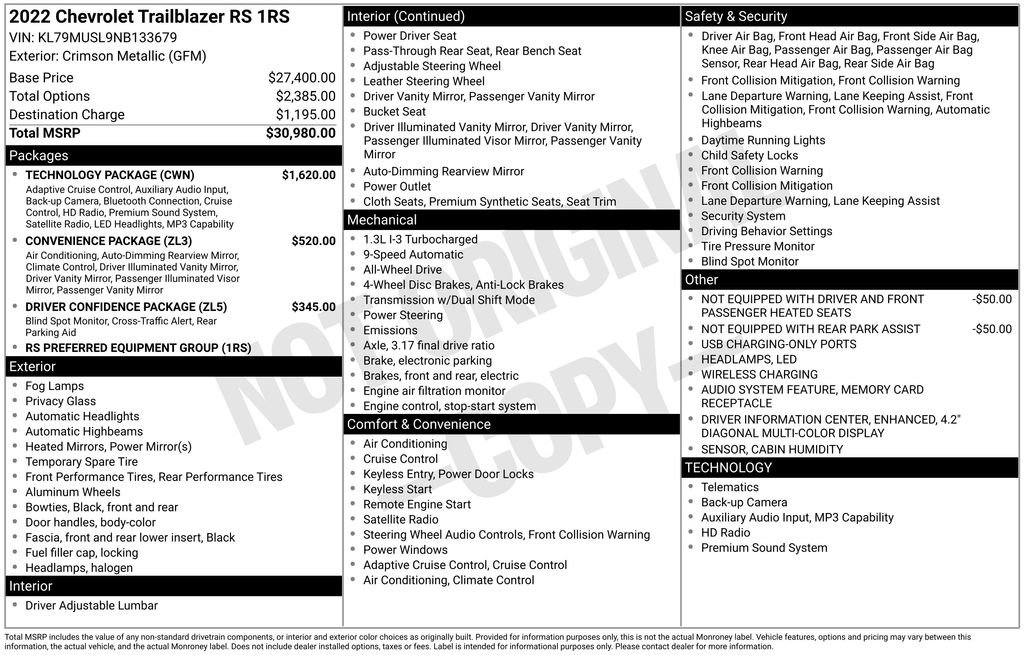 Used 2022 Chevrolet TrailBlazer RS w/ Technology Package AWD/4WD image 26