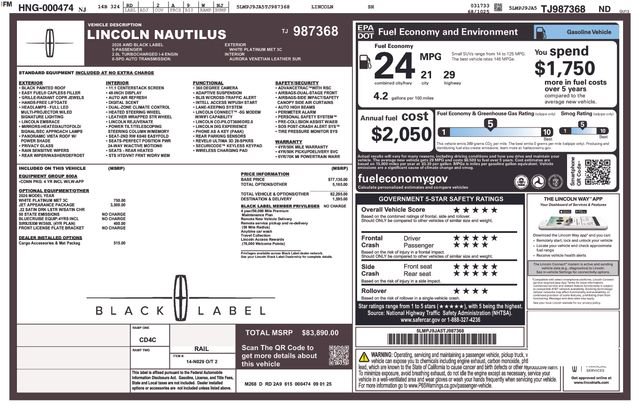 New 2026 Lincoln Nautilus Black Label w/ Jet Appearance Package AWD/4WD image 4