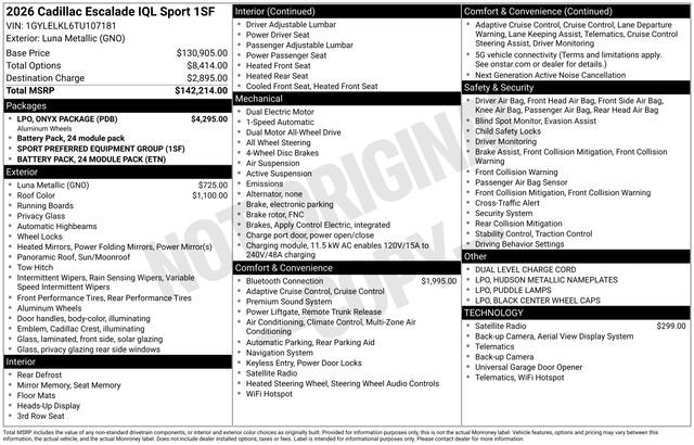 New 2026 Cadillac Escalade IQL Sport 1 w/ LPO, ONYX Package AWD/4WD image 4