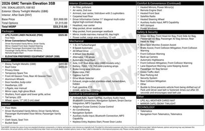 New 2026 GMC Terrain Elevation w/ LPO, Floor Liner Package