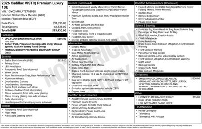 New 2026 Cadillac Vistiq Premium Luxury w/ LPO, Floor Liner Package