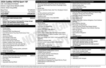 New 2026 Cadillac Vistiq Sport w/ LPO, Floor Liner Package