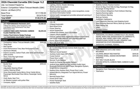 New 2026 Chevrolet Corvette Z06 w/ Z07 Performance Package image 1