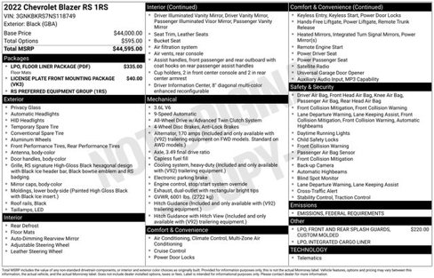 Used 2022 Chevrolet Blazer RS w/ LPO, Floor Liner Package image 7