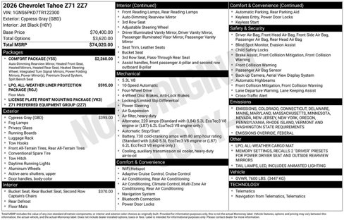 New 2026 Chevrolet Tahoe Z71 w/ Comfort Package image 1