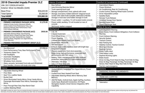 Used 2018 Chevrolet Impala Premier w/ Premier Confidence Package image 9