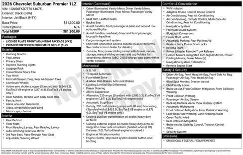 New 2026 Chevrolet Suburban Premier image 1