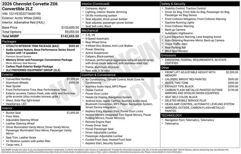 New 2026 Chevrolet Corvette Z06 w/ Stealth Interior Trim Package image 1
