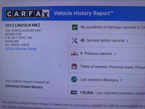 Used 2012 Lincoln MKZ AWD image 9