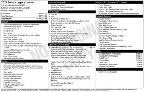 Used 2024 Subaru Legacy Limited image 9