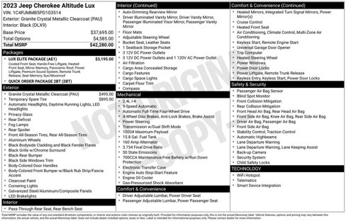 Certified 2023 Jeep Cherokee Altitude Lux w/ Lux Elite Package image 6