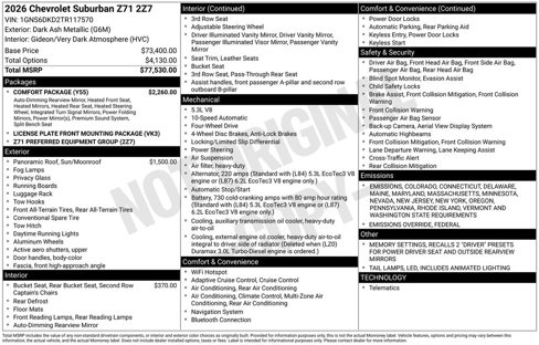 New 2026 Chevrolet Suburban Z71 w/ Comfort Package image 1