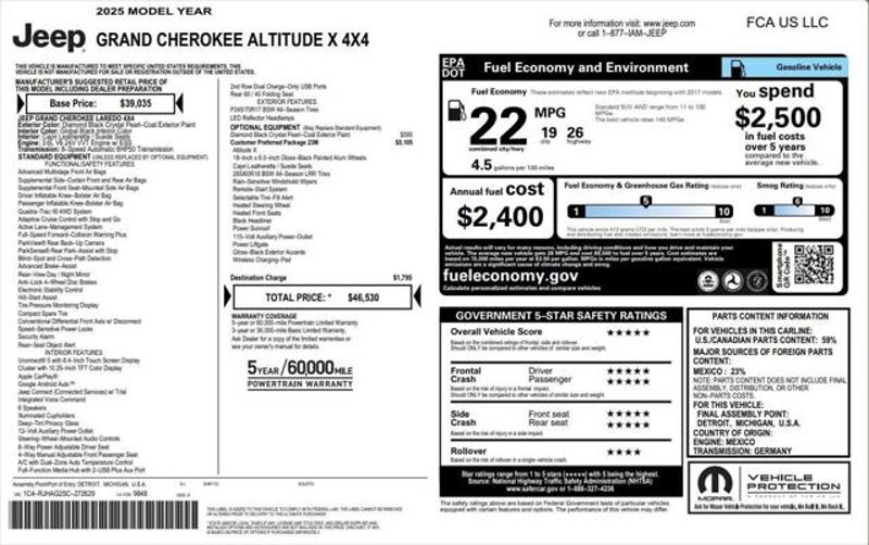 Certified 2025 Jeep Grand Cherokee Altitude image 1
