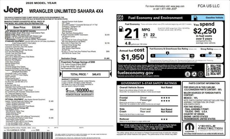 Certified 2020 Jeep Wrangler Unlimited Sahara image 1
