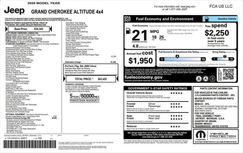 Certified 2020 Jeep Grand Cherokee Altitude image 1