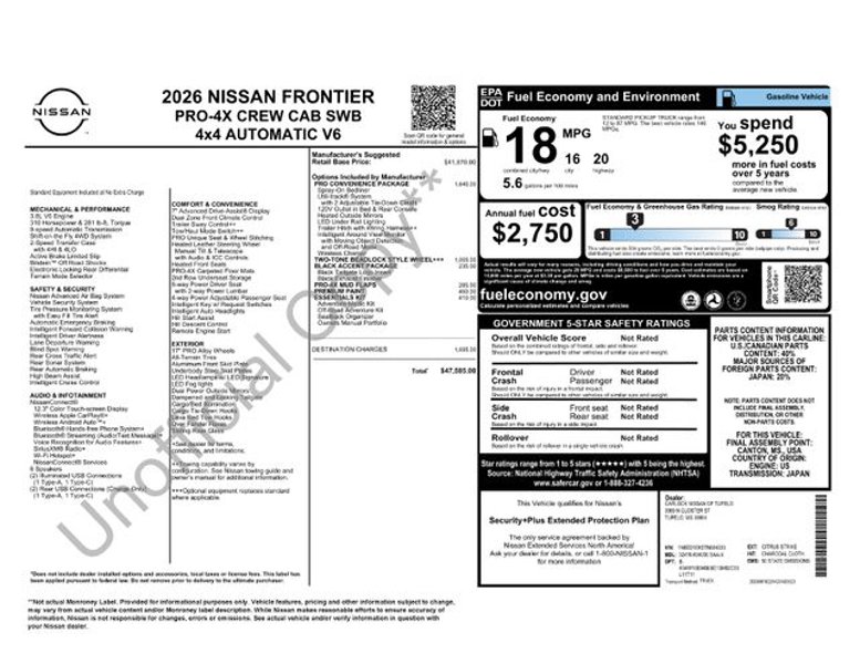 New 2026 Nissan Frontier PRO-4X w/ Pro-4x Convenience Package image 1