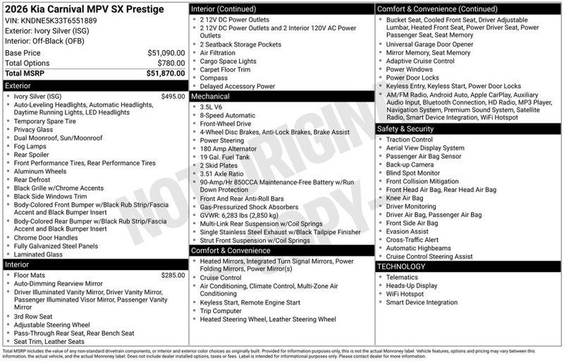 New 2026 Kia Carnival SX Prestige image 1