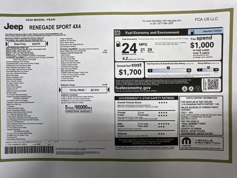 Used 2020 Jeep Renegade Sport image 1