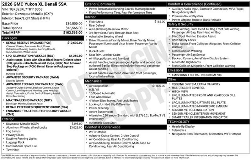 New 2026 GMC Yukon XL Denali w/ Denali Reserve Package image 1