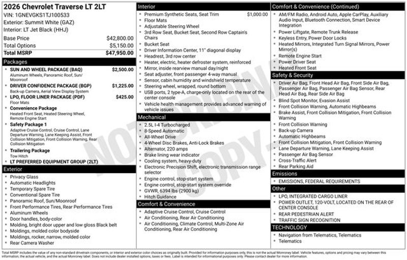 New 2026 Chevrolet Traverse LT w/ Sun and Wheel Package image 1