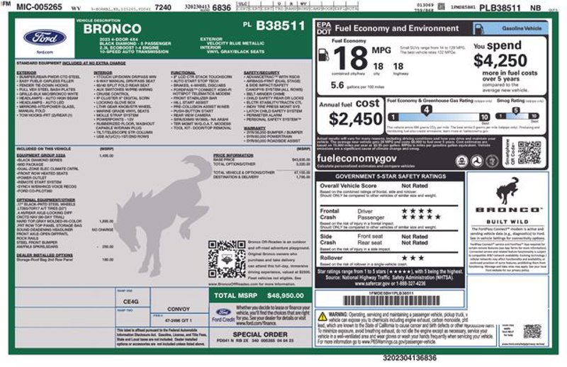 Used 2023 Ford Bronco Black Diamond image 1