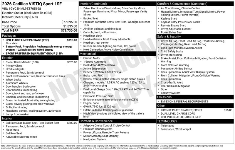 New 2026 Cadillac Vistiq Sport w/ LPO, Floor Liner Package image 1