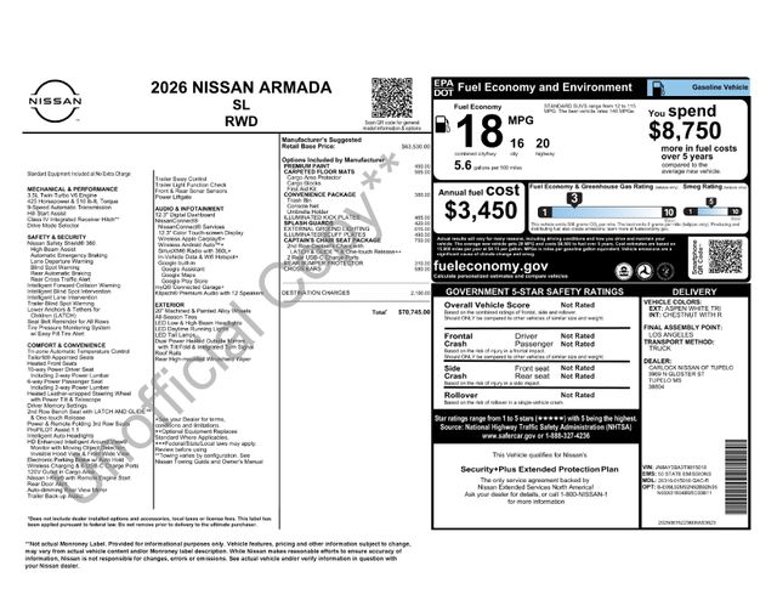 New 2026 Nissan Armada SL w/ Captain's Chari Seat Package image 1