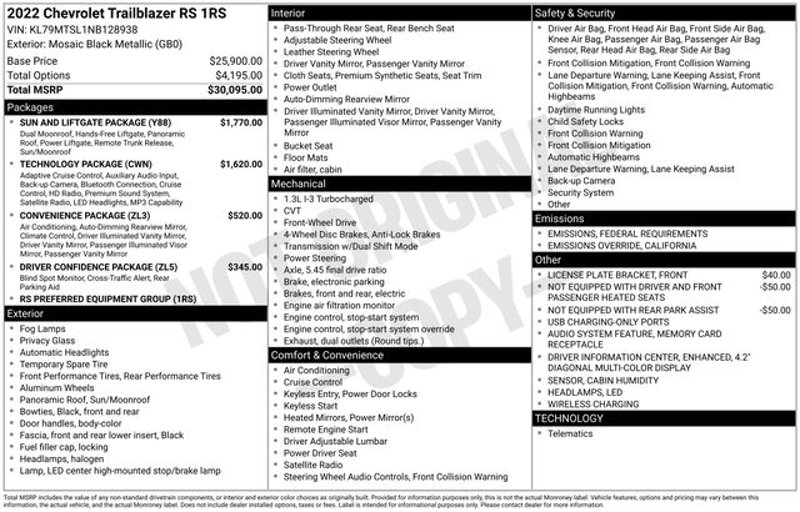 Certified 2022 Chevrolet TrailBlazer RS w/ Sun and Liftgate Package image 1