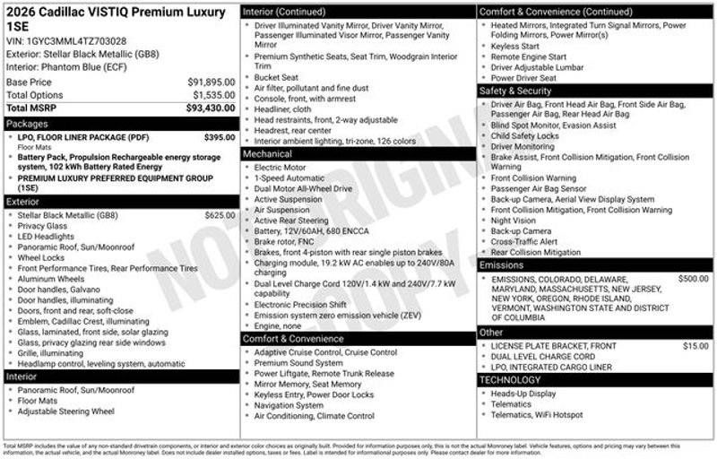 New 2026 Cadillac Vistiq Premium Luxury w/ LPO, Floor Liner Package image 1